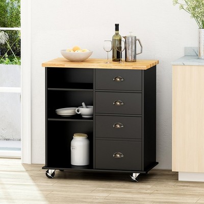Kitchen Island On Wheels With Door, 2 Drawer, 3 Shelf, 31.5" Width Rolling Kitchen Table With Storage Cabinet, Portable Islands Kitchen Cart
