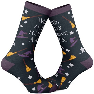 Crazy Dog T-Shirts Women's Why Yes Actually I Can Drive A Stick Socks Funny Halloween Party Witch Graphic Novelty Footwear
