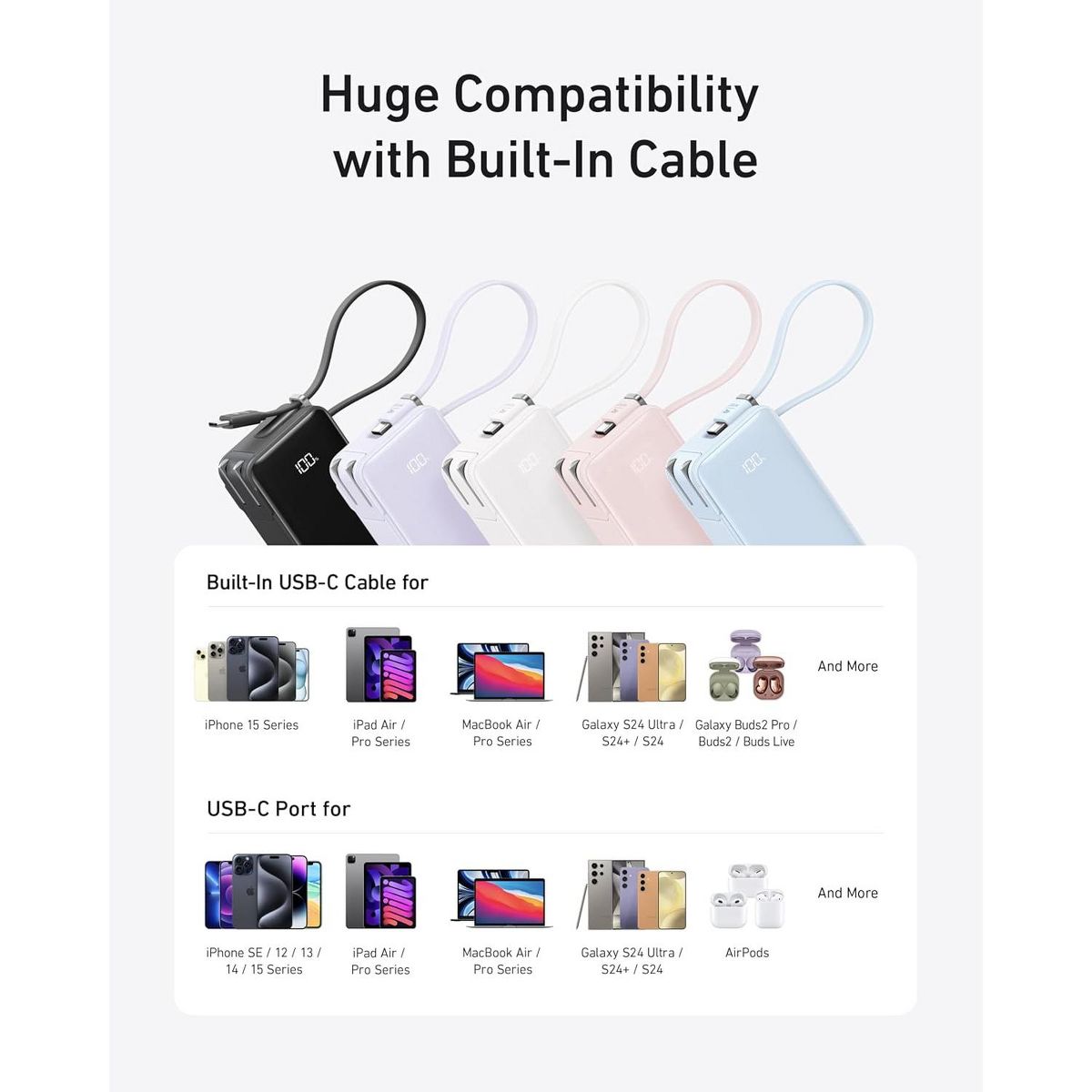 Anker Nano 3-in-1 Portable iPhone Charger, 10,000mAh Power Bank with Built-in USB-C Cable and Foldable Wall Plug, 30W Max Battery Pack - thumbnail 6