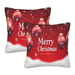 Pillow Covers Christmas Red Ball Pattern Festive Decorative Throw Pillow Case - 1 of 3