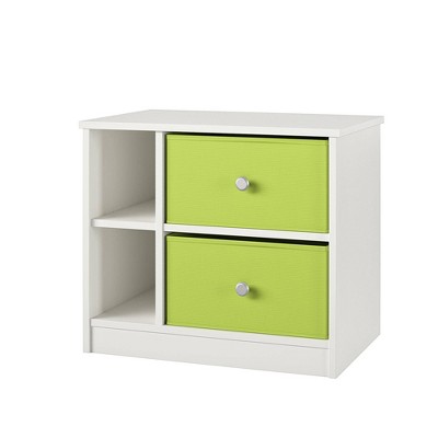 White and Green 2-Drawer Nightstand with Fabric Bins