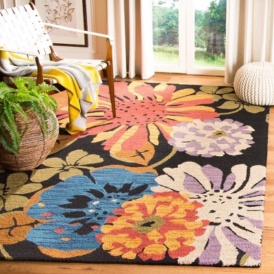 Handmade Black Floral Wool Tufted Area Rug 4' x 6'