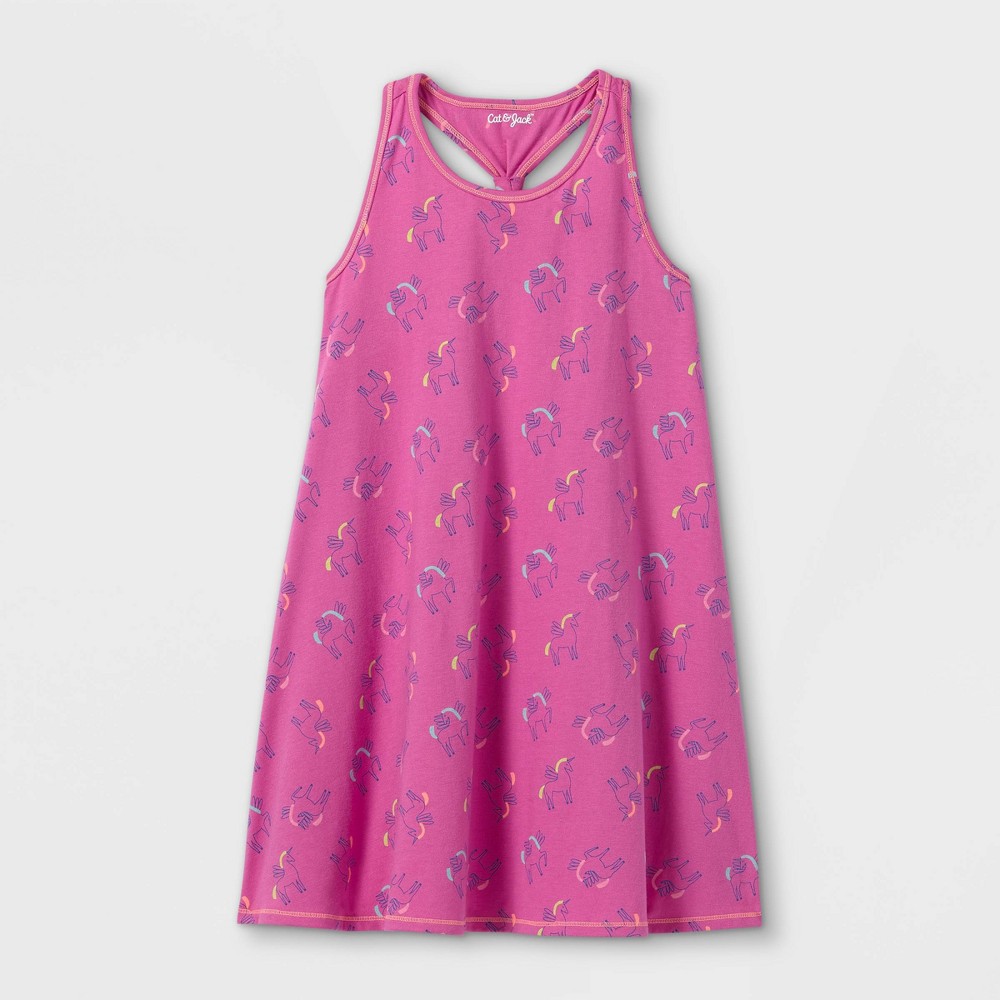 size small (6/6X) Girls' Printed Sleeveless Knit Dress - Cat & Jack Pink unicorn print