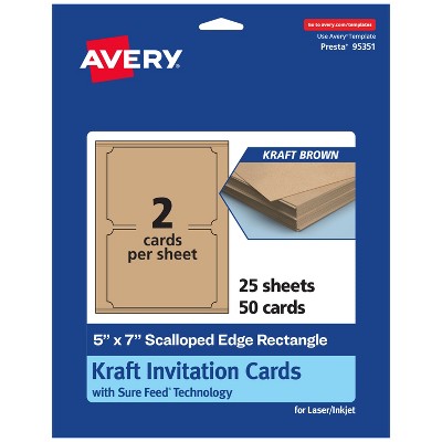 Avery Printable Cards with Scalloped Edges, 5" x 7", Kraft Brown, 50ct