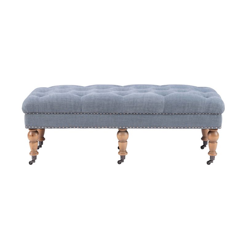 50&#34; Isabelle Traditional Linen Tufted Upholstered Nail head Wheeled Bench Blue - Linon, 4 of 10