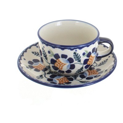 Blue Rose Polish Pottery Sunflower Cup & Saucer