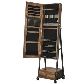 SONGMICS Jewelry Armoire Cabinet Floor Standing Lockable Jewelry Organizer Box Full-Length Mirror Bottom Drawer Shelf