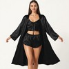 Anna-Kaci Lounge Women's Satin Pajama Set with Long Robe, Cami, Shorts, and Tie Waist- Black,Small - 3 of 4