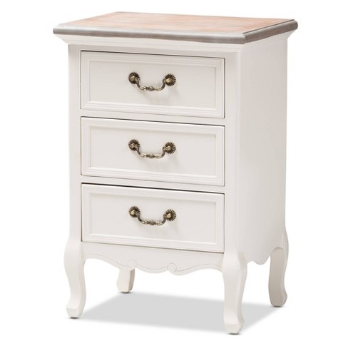 Capucine Two Tone Natural Whitewashed, White Wooden Drawer Nightstand
