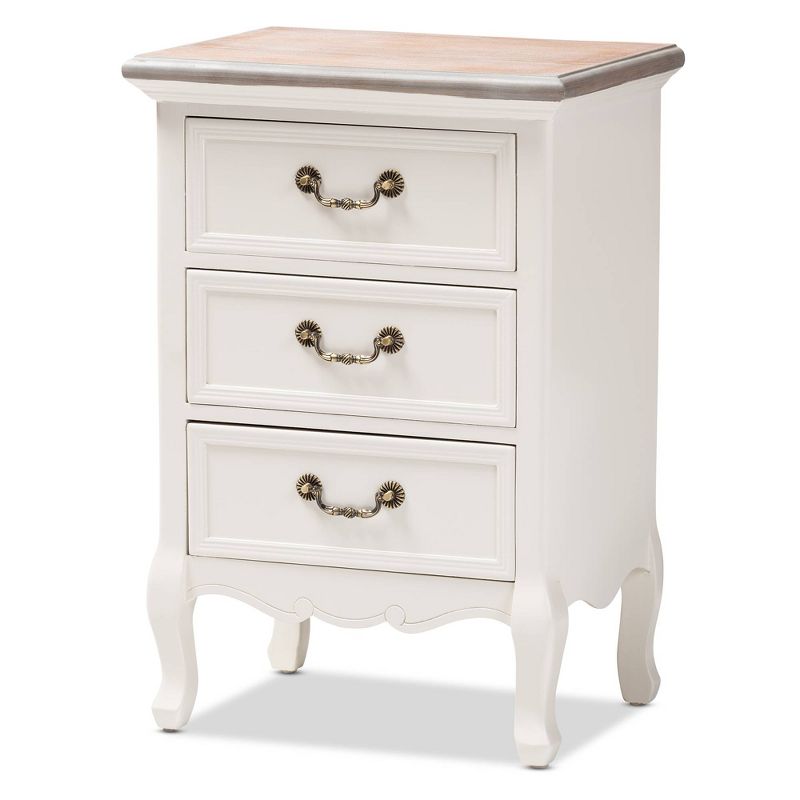Capucine Two-Tone Natural Whitewashed Oak Finished Wood 3 Drawer Nightstand White - Baxton Studio, 1 of 11