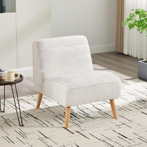 Hrinhom 24.4"W Chenille Lounge Chair, Armlesschair with Wooden Legs - 1 of 4