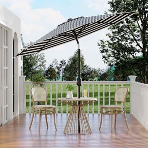Jojoka 9ft Patio Umbrella,Table Umbrella Outdoor Patio with Crank Lift & Push Button Tilt,8 Sturdy Ribs for Yard,Black & White Stripe - 1 of 4