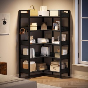 5 Tier Corner Bookshelf, Convertible Corner Book Shelf, Modern Industrial Bookcase, l Shaped Storage Display Shelf for Living Room - 1 of 4