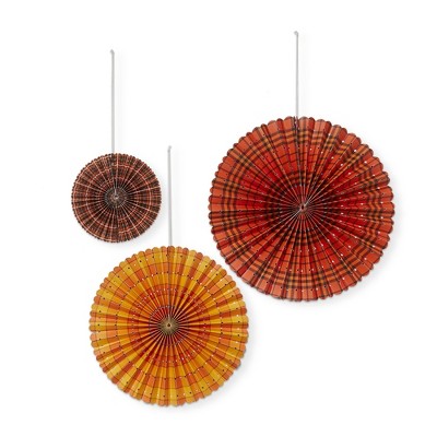 tag Autumn Plaid Paper Fan Decor Set Of 3