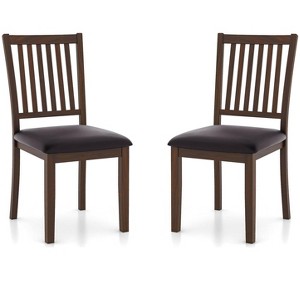 ADILE  Wooden Dining Chairs Set of 2, Upholstered Kitchen Chairs w/Slat Back, Espresso - 1 of 3