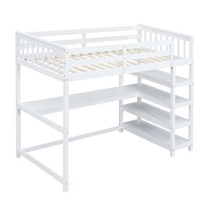 COWLOWN Twin Loft Bed with Desk and Storage Shelves， Space-Saving Study Workstation Solid Wood MDF Design - 1 of 4