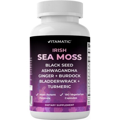 Sea Moss 3000mg with Black Seed Oil, Ashwagandha, Turmeric, Bladderwrack, Burdock - 180 Veg Capsules