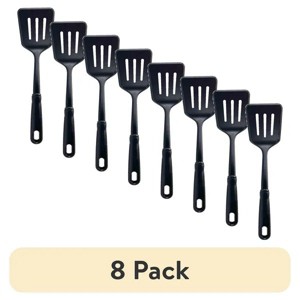 (8 pack) Slotted Kitchen Turner, Black, Nylon, Soft Grip Handle, Dishwasher Safe - 1 of 4