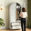 Wardrobe Closet with 2 Drawers and Arched Doors, 73" Tall Wooden Bedroom Armoires with Hanging Rod - 3 of 4