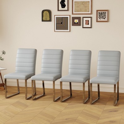Sapphtopaz Dining Chairs Set of 4 with Thick Cushion PU Upholstered Kitchen Chair with Metal Legs High-Back Dining Chair for Dining Room