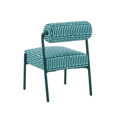 Jolene Green Patterned Linen Accent Chair with Iron Legs