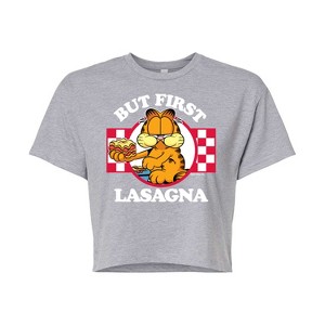 Women's - Garfield - But First Lasagna Cropped Graphic T-Shirt - 1 of 4