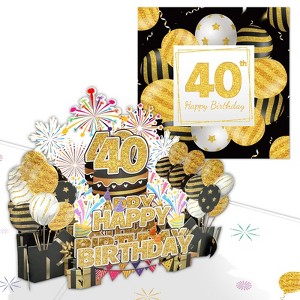 3D Pop Up Fireworks Birthday Cards, Blowable Cake Birthday Card with Music and Multicolor LED Lights Envelope and Blank Wish Card for 40 Years Old - 1 of 4