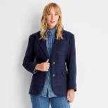 Women's Long Sleeve Prep Check Blazer - Future Collective™ with Reese Blutstein Navy Blue
