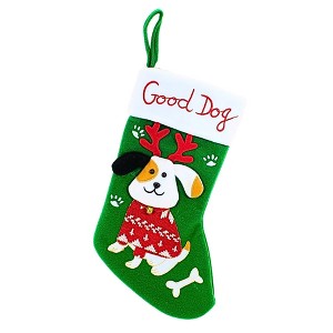 Transpac 14.5 Inch Good Dog Stocking Bells Bone Treats Paw Prints Holiday Stockings - 1 of 3