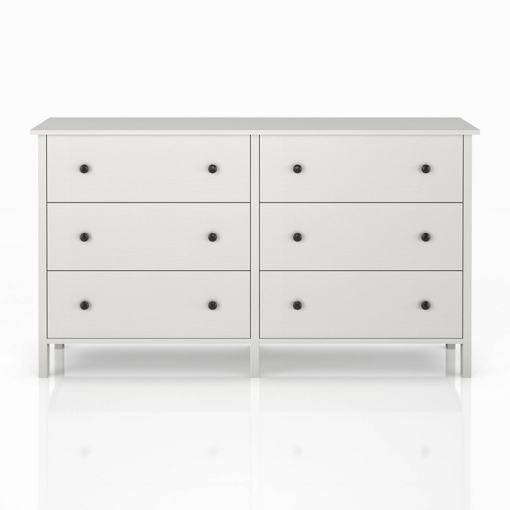 miBasics Cooyal 6 Drawer Dresser White: Transitional Style, MDF &#38; Wood Frame, Metal Glides
