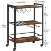 Bar Cart, 3-Tier Coffee Cart with Wheels, Kitchen Cart, Wine Cart with Wine Rack and Glass Holder, Rolling Serving, Rustic Brown and Black - 2 of 4