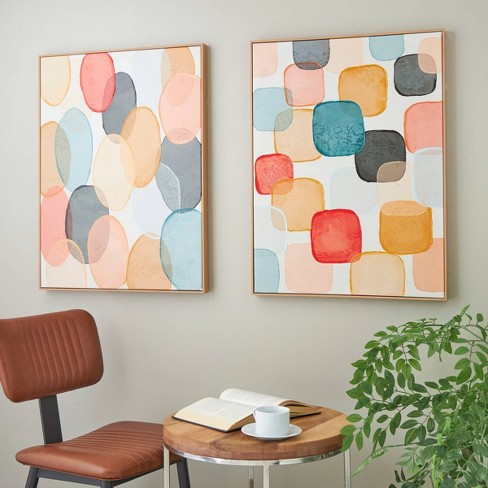 Colorful Abstract Shapes & Faces Canvas Print, Modern, Wall Art, Square, Framed, outlet Canvas Stretch, Gallery Wrap, Floating Frame, Ready-to-Hang