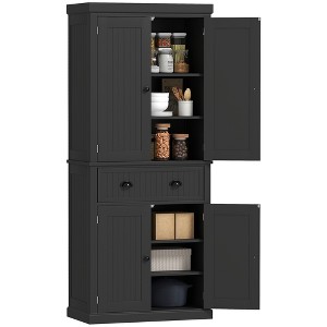 HOMCOM 72" Traditional Freestanding Kitchen Pantry Cabinet Cupboard with Doors and 3 Adjustable Shelves, Black - 1 of 4