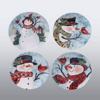 9" 4pk Earthenware Watercolor Snowman Dessert Plates - Certified International