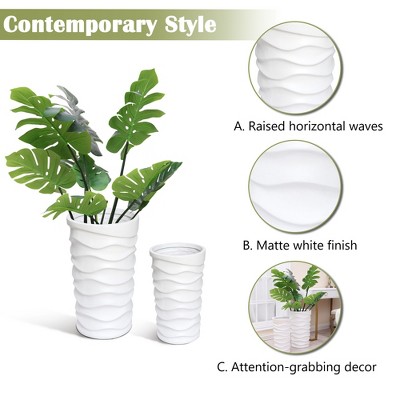 Set of 2 White Wavy MgO Indoor/Outdoor Planters