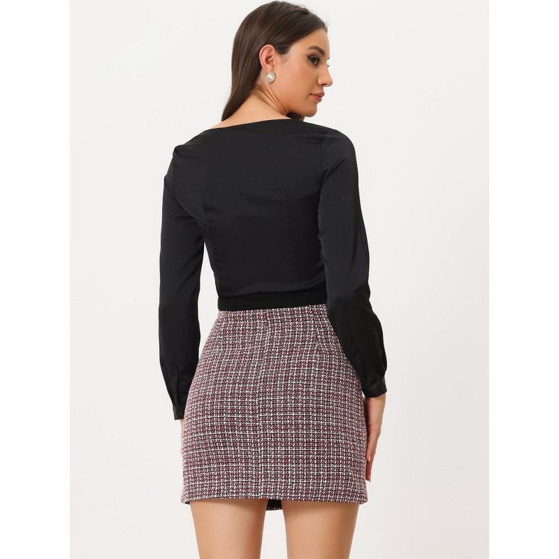 Allegra K Women's Plaid Tweed Contrast Color Button Decor Business Casual Mini Skirt, 4 of 6