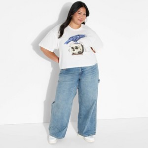 Women's Raven Boxy Cropped Short Sleeve Graphic T-Shirt - Off-White - 1 of 3