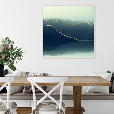 Gold Lined Blue Abstract Mountain Framed Canvas Art