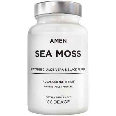 Amen Sea Moss, Bladderwrack, Burdock, Vitamin C, Aloe Vera, Black Pepper, Seaweed Superfood, 90 ct