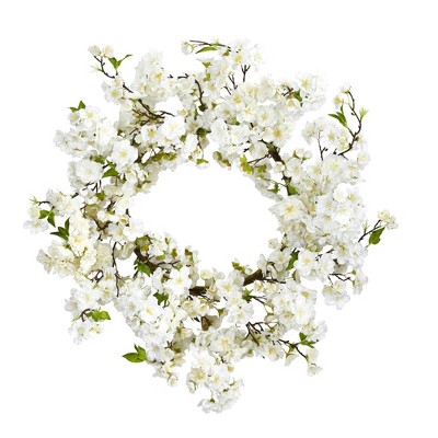 24" Artificial Cherry Blossom Wreath - Nearly Natural