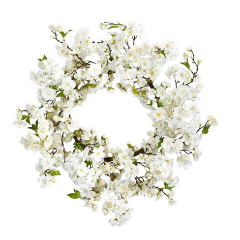 Nearly Natural 4191 24” Plum Blossom Wreath White