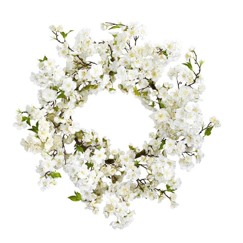 24&#34; Artificial Cherry Blossom Wreath - Nearly Natural, 1 of 5