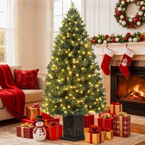 GustoWave 4.5ft Artificial Christmas Tree,Prelit  Durable Plastic, Vintage Potted Base, Perfect for Living Room - 1 of 4