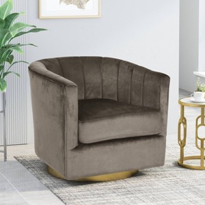 Conrail Modern Glam Channel Stitch Velvet Swivel Club Chair - Christopher Knight Home - 1 of 4