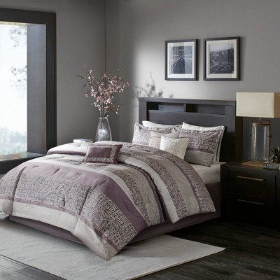 Purple and Gray Queen Microfiber 7-Piece Comforter Set