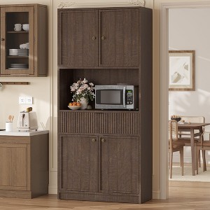 Kitchen Pantry Cabinet, 70" Tall Pantry Storage Cabinet with Countertop, Fluted Tall Cabinets with Doors and Drawer - 1 of 4