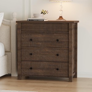 Drawer Dresser for Bedroom Nightstand, Wooden Chest of Drawers, Fluted End Table, Storage Organizer - 1 of 4