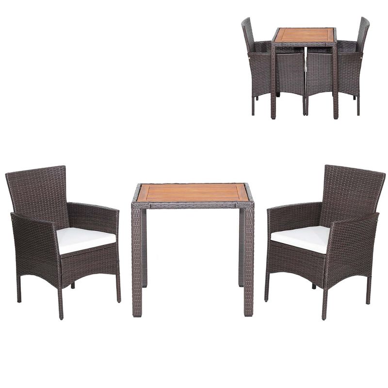 Costway 3PCS Patio Wicker Dining Set Acacia Wood Table Top with Cushioned Chairs Garden, 1 of 11