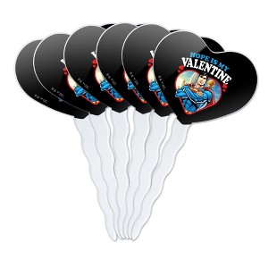 Superman Hope is my Valentine Heart Love Cupcake Picks Toppers Decoration Set of 6 - 1 of 4