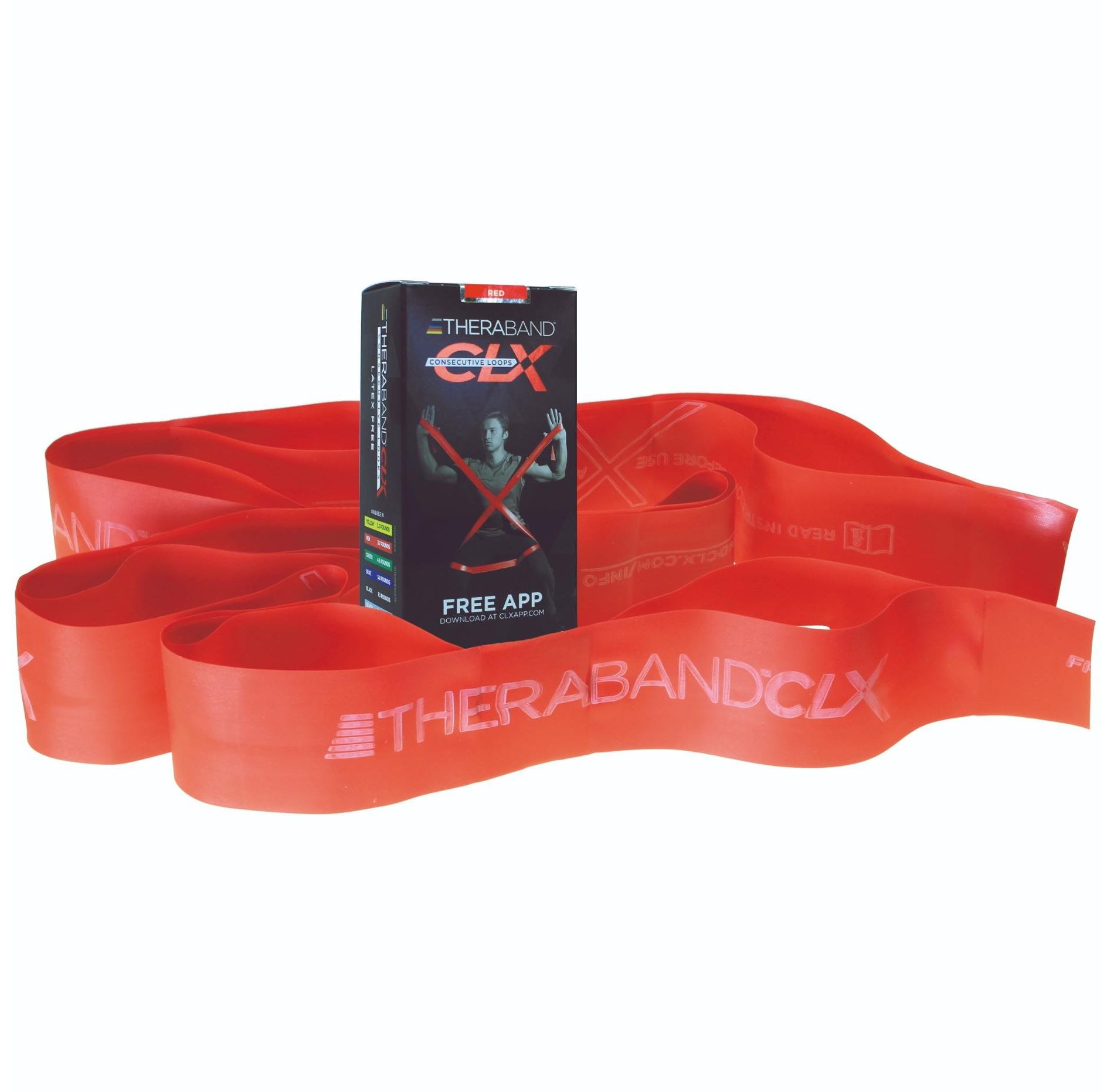 THERABAND CLX Band with Loops, 5 FT, Red, Medium Thickness, 3.7 LBS, Level 3, Latex Free